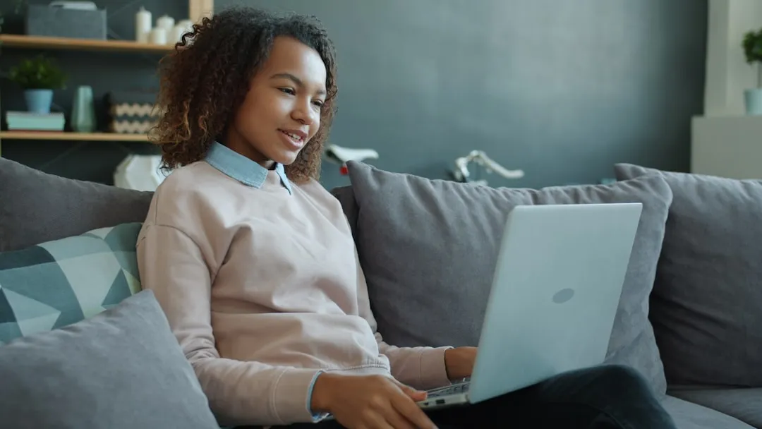 Person using a laptop at home